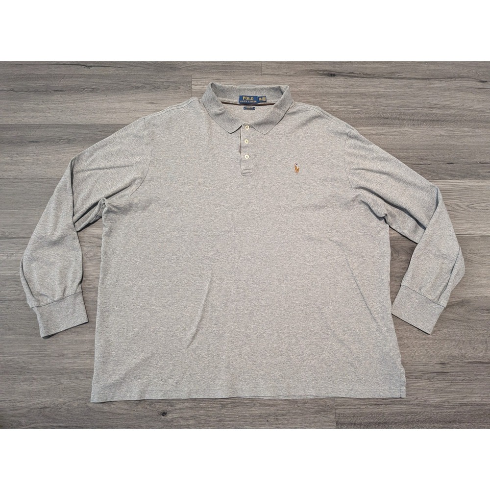 Polo Ralph Lauren Men's Gray 100% Cotton Long Sleeve Classic Fit Polo Size‎ XXL